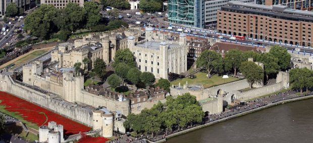 Tower of London as viewed from The Shard. Photo Credit: © Hilarmont via Wikimedia Commons.