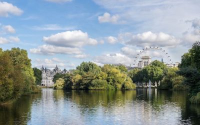 Royal Parks in London: St. James's Park Lake looking east from the Blue Bridge. Photo Credit: © Colin / Wikimedia Commons.